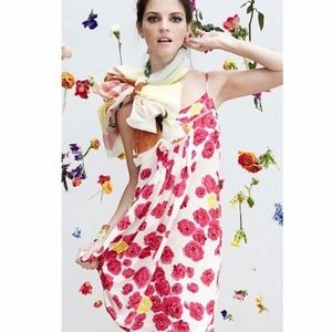 Moulinette Soeurs 100% Silk Slip Mini Dress Size 0 Ivory Pink Rose Print Lined.